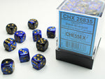 Chessex Gemini Black-Blue/gold 12mm d6 Dice Block (36 dice)