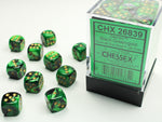 Chessex Gemini Black-Green/gold 12mm d6 Dice Block (36 dice)